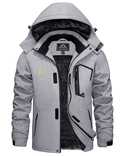 KEFITEVD Herren Winterjacke Gefüttert Wasserdicht Outdoorjacke Thermo Jacke Allwetterjacke Männer Winter Jacke Warme Regenjacke Windbreaker Hellgrau 2XL von KEFITEVD