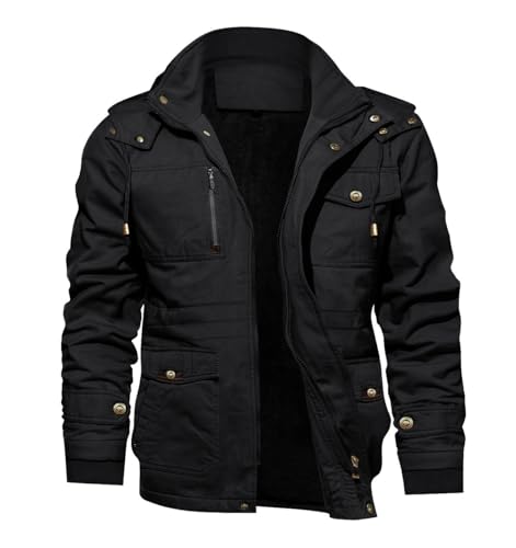 KEFITEVD Herren Winterparka Warme Winterjacke mit Abnehmbare Kapuze Gefüttert Parka Jacke Winter Jacket Baumwolle Übergangsjacke mit Innenfleece Militär Jacke Schwarz 2XL (Etikett: 6XL) von KEFITEVD