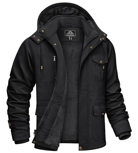 KEFITEVD Herren Winterparka Warme Winterjacke mit Abnehmbare Kapuze Gefüttert Parka Jacke Winter Jacket Baumwolle Übergangsjacke mit Innenfleece Militär Jacke Schwarz 3XL (Etikett: 7XL) von KEFITEVD