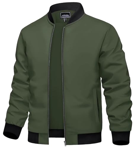 KEFITEVD Herren leichte Bomberjacken Frühling Herbst Casual Windbreaker Sportjacke Cargo Outwear,Armee Grün,L von KEFITEVD