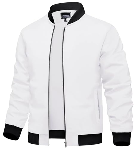 KEFITEVD Herren leichte Sportjacke lässig dünne Baseball-Track-Jacken Bombermäntel Sport Windbreaker Jacke,Weiß,L von KEFITEVD