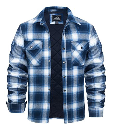 KEFITEVD Holzfäller Hemden Herren Dick Karo Jacke Männer Casual Kariert Flanellshirt Weich Hemdjacke mit Innenfutter Winterhemden Warm Steppjacke Langarm Übergangsjacke Blau-Weiß 3XL von KEFITEVD