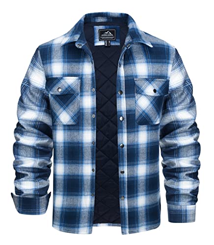 KEFITEVD Holzfäller Hemden Herren Dick Karo Jacke Männer Casual Kariert Flanellshirt Weich Hemdjacke mit Innenfutter Winterhemden Warm Steppjacke Langarm Übergangsjacke Blau-Weiß XL von KEFITEVD