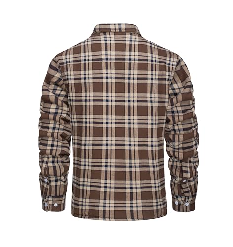 KEFITEVD Holzfäller Jacke Herren Baumwolle Kariert Hemd Arbeitsjacke mit Brusttasche Winter Langarm Hemdjacken Braun M von KEFITEVD