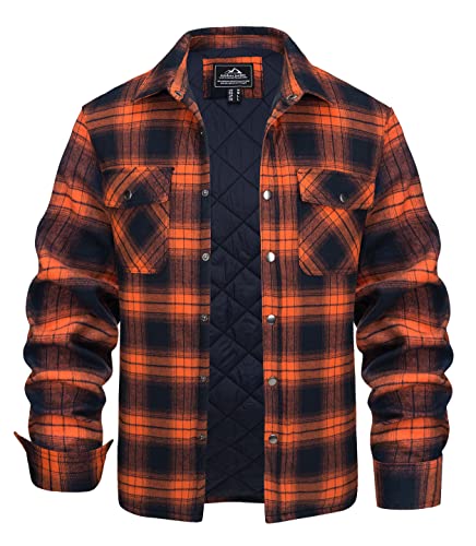 KEFITEVD Holzfäller Jacke Herren Hemdjacke Männer Knopf Herbstshirt Longsleeve Freizeithemd Warm Karohemd Freizeit Check Shirt mit Gefüttert Winterhemden Casual Baumwollshirt Orange L von KEFITEVD