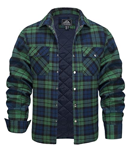 KEFITEVD Holzfällerhemd Herren Casual Shirt Baumwolle Karojacke Frühling Flanell Hemd Freizeit Karohemd Atmungsaktiv Arbeitsjacke Warme Kariert Thermohemden mit Kragen Flanelljacke Grün 2XL von KEFITEVD