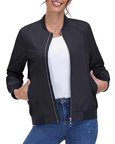 KEFITEVD Jacke Damen Dünn Leicht Übergangsjacke Sommer Herbst Bomber Blouson Frauen Bomberjacke Übergang Baseball Sommerjacke Stehkragen Freizeitjacke Frühling Fliegerjacke Schwarz XL KEFITEVD Jacke Damen Dünn Leicht Übergangsjacke Sommer Herbst Bomber Blouson Frauen Bomberjacke Übergang Baseball Sommerjacke Stehkragen Freizeitjacke Frühling Fliegerjacke Schwarz XL von KEFITEVD