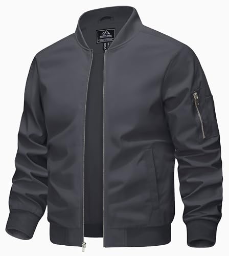 KEFITEVD Jacke Herren Übergangsjacke Leicht Herrenjacke Stehkragen Militär Jacke Sommer Herbstjacke Armee Jacken Freizeit Blouson Dunkelgrau 2XL von KEFITEVD