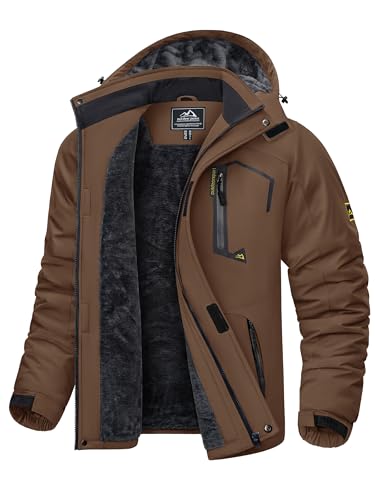 KEFITEVD Jacke Herren Winter Übergangsjacke Thermo Skijacke Winterjacke Outdoorbekleidung mit Kapuze Männer Fleecejacke für Angeln Wandern Kaffee S von KEFITEVD