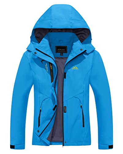 KEFITEVD Jacke für Damen Polyester Winddicht Stehkragen Outdoorjacke mit Zip Taschen zum Wandern Fahrrad Skijacke Damenjacke Blau XL von KEFITEVD