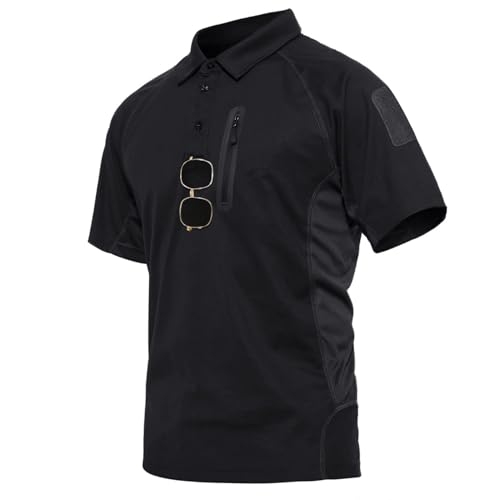 KEFITEVD Golf Poloshirt Herren Kurzarm Leicht T-Shirt mit Zip-Taschen Sommer Oberteil Outdoor Sport Bekleidung Sommershirt Männer Atrbeitsshirt Schwarz 2XL von KEFITEVD