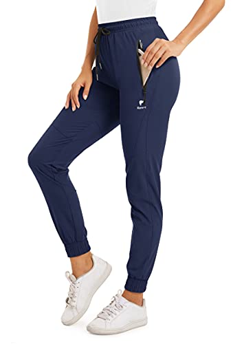 KEFITEVD Jogging Hose Damen Stretch Sporthose Quick Dry Polyester Hose mit Tunnelzug Seitentaschen Leicht Sweat Pants Wasserabweisend Fahrradhose für Frauen Dunkelblau S von KEFITEVD