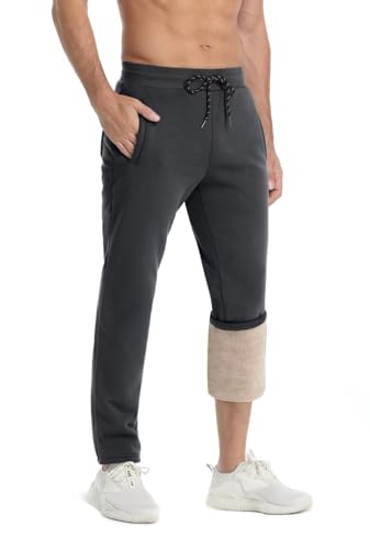 KEFITEVD Jogginghose Herren Warm Gefüttert Sweathose mit Kordelzug Stretch Winddicht Outdoorhose Baumwolle Freizeit Lang Hose Thermo Verdickt Sporthose Dunkelgrau 32 von KEFITEVD