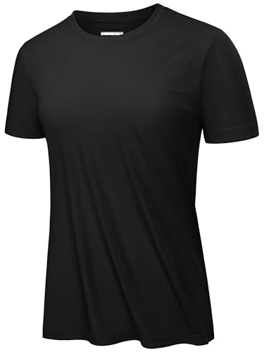 KEFITEVD Kurzarm Laufshirt Damen Rundhals Dünn Sport T-Shirt Atmungsaktiv Funktionsshirt Frauen Sommer Top Running Freizeit Schwarz S von KEFITEVD