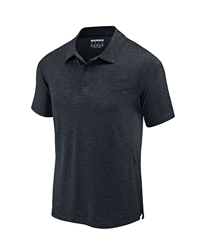 KEFITEVD Kurzarm Poloshirt Herren Golf Bekleidung Stretch Polo Funktionsshirt Regular Fit Workout Shirt Männer Outdoor Freizeitshirt Meliert Schwarz 2XL von KEFITEVD