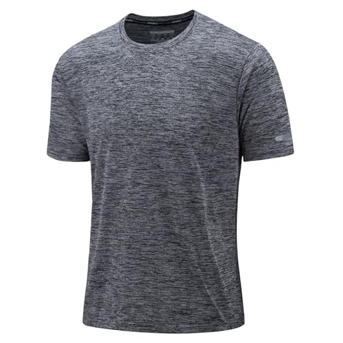 KEFITEVD Kurzarm Sportshirt Herren Regular Fit Trainingsshirt Atmungsaktiv Sport Oberteil Funktionsshirt Quick Dry Dünn Laufshirts Joggen Shirts Dunkelgrau Meliert 3XL von KEFITEVD