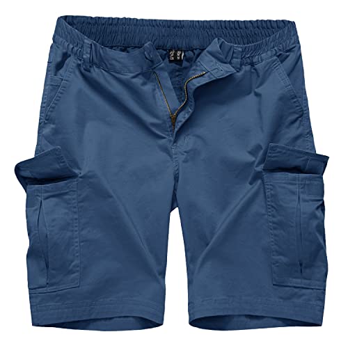 KEFITEVD Kurze Cargohose Herren Knielang Gummibund Cargo Shorts Männer Kurze Freizeit Outdoor Hose mit Pattentaschen Blaugrau 34 von KEFITEVD