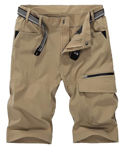 KEFITEVD Kurze Sommerhose Herren Hose Wanderhose kurz leicht Outdoor Shorts Cargohose Arbeitshose Multi Taschen Khaki 32 von KEFITEVD