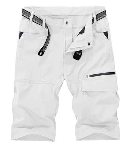 KEFITEVD Kurze Hosen Bermuda Shorts Herren Sommer Cargohose Multi Taschen Schnelltrocknend Arbeitsshorts Weiß 34 von KEFITEVD