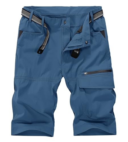 KEFITEVD Kurze Cargo Hose Herren Trekking Shorts Sommer Kurze Arbeitshose Bermuda Shorts Quick Dry Blaugrau 32 von KEFITEVD