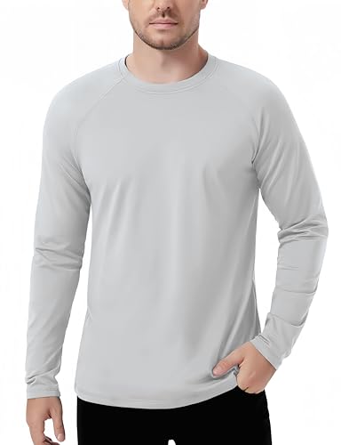 KEFITEVD Langarm Sportshirt Herren Sweatshirt Ohne Kapuze Longshirt Sport Long Sleeve Winter Herbst Laufshrit Hellgrau 2XL von KEFITEVD