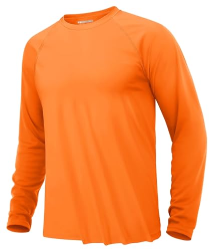 KEFITEVD Langarmshirt Herren UV Shirt Sommer Atmungsaktiv Laufshirt Leichte Fahrradshirt Männer Rund-Ausschnitt Longsleeve Casual T-Shirt Surfen Angeln Orange M von KEFITEVD