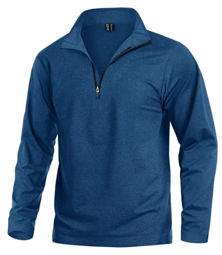 KEFITEVD Langarmshirt Herren mit Fleece Pullover Half Zip Freizeitshirt Weich Longsleeve Warm Wandern Radshirt Dünn Ski Rolli Blau M von KEFITEVD