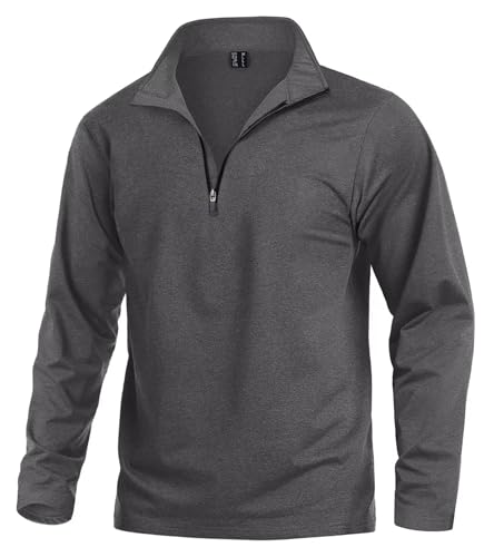 KEFITEVD Laufshirt Herren Half Zip Atmungsaktiv Stretch Sportshirt Langarm Golf Running Shirt mit Fleece Wandershirt Männer Sport Oberteil Dunkelgrau 2XL von KEFITEVD