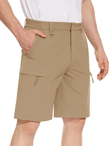 KEFITEVD Leicht Outdoorhose Herren Kurz Wanderhose Atmungsaktiv Stretch Radhose mit Vielen Taschen Outdoor Knielang Cargo Shorts Fahrrad Klettern Khaki 36 von KEFITEVD