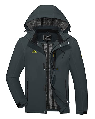 KEFITEVD Leicht Softshelljacke Herren Wasserabweisend Regenjacke mit Abnehmbarer Kapuze Outdoor Angeln Sportjacke Winter Hebst Funktionsjacke Jagd Windjacke Grau L von KEFITEVD