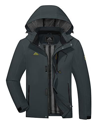 KEFITEVD Leicht Softshelljacke Herren Wasserabweisend Regenjacke mit Abnehmbarer Kapuze Outdoor Angeln Sportjacke Winter Hebst Funktionsjacke Jagd Windjacke Grau XXL von KEFITEVD