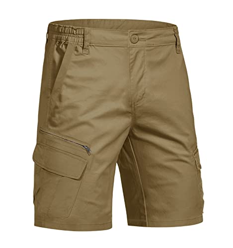 KEFITEVD Leichte Cargo Shorts Herren Sommer Stretch Bermuda Baumwolle Kurze Hose Männer Frühling Freizeitshorts Outdoor Atmungsaktiv Jagdhose Khaki 34 von KEFITEVD