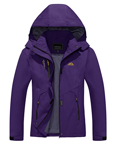 KEFITEVD Leichte Jacke für Damen Kapuzen-Softshelljacke Herbst Winter Wetterschutzjacke mit Reißverschlusstaschen Mantel mit Einstellbar Bündchen Dunkelviolett L von KEFITEVD