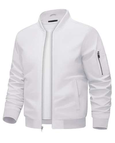 KEFITEVD Leichte Sommerjacke Herren Bomber Jacke Frühling Sommer Herrenjacke Übergangsjacke Herbst Weiß S von KEFITEVD