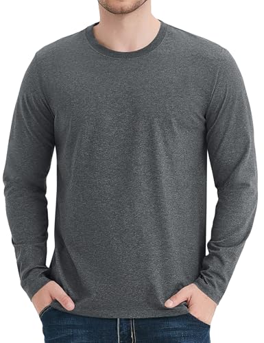 KEFITEVD Tshirt Herren Langarm Baumwolle Long Sleeve Shirt Herren Rundhals Sommer Outdoor Funktionsshirt Dunkelgrau S von KEFITEVD