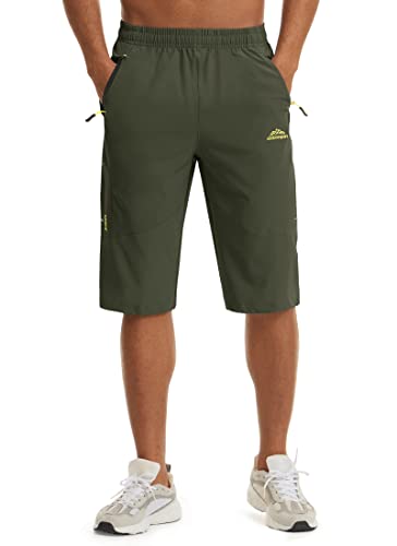 KEFITEVD Hose 3/4 Männer Schnelltrocknend Kurz Wanderhose Sommer Outdoor Arbeitshose Stretch Caprihose Sommer Bermuda Atmungsaktiv Trekking Shorts Dunkelgrün 38 von KEFITEVD