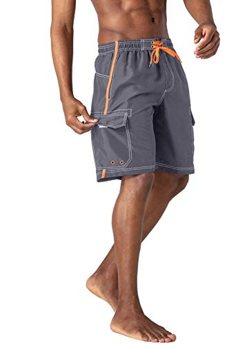 KEFITEVD Männer Surfshorts Cargo Taschen Stretchbund Shorts Badehose Trendig Schwimmhose Halblang Baden Shorts Schnelltrocknend Sommer Grau XL von KEFITEVD