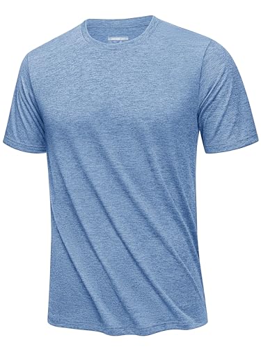 KEFITEVD Männer T-Shirt Rundhals Ausschnitt Trainingsshirt Leicht Quick-Dry Sportshirt Sommer Kurzarm Shirt Outdoor Laufen Fitness Funktionsshirt Regular Fit Hellblau M von KEFITEVD