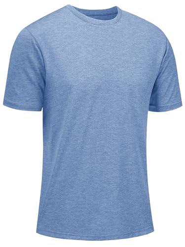 KEFITEVD Männer T-Shirt Rundhals Ausschnitt Trainingsshirt Leicht Quick-Dry Sportshirt Sommer Kurzarm Shirt Outdoor Laufen Fitness Funktionsshirt Regular Fit Hellblau XL von KEFITEVD