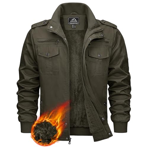 KEFITEVD Militär Jacke Herren Winter Gefüttert Fleecejacke Warmel Jagdjacke Outdoor Freizeit Jacke Vintage Winterparka Männer Grün 3XL von KEFITEVD