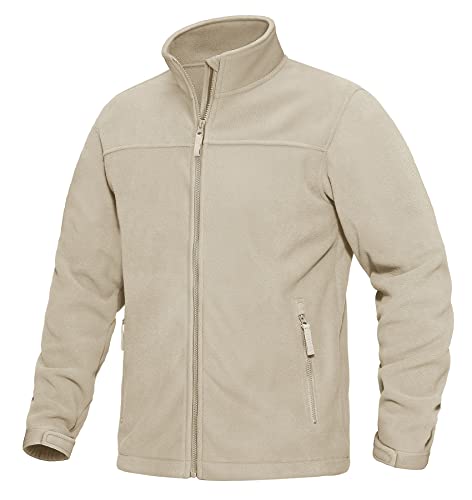 KEFITEVD Outdoor Fleecejacke Herren Thermo Fliesjacke mit Full Zip Freizeitjacke Stehkragen Übergangsjacke Warm Army Jacke Winter Winddicht Jagdjacke Casual Frühlingsjacke Beige 3XL von KEFITEVD