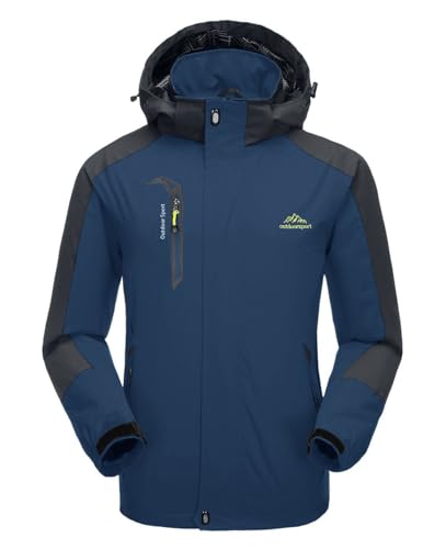 KEFITEVD Regenjacke Herren Wasserdicht Softshell Wanderjacke Viele Taschen Regenjacke Jagd Angeln Freizeitjacke Sport Jacke Herren Übergangsjacke Männer Navy Blau XL von KEFITEVD