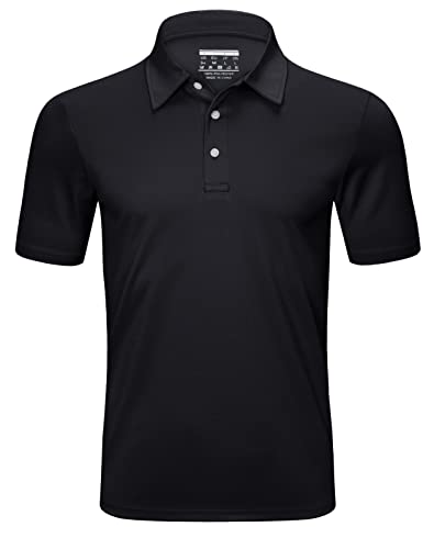 KEFITEVD Outdoor Poloshirt Herren Sommer mit Kragen Kurzarm Schnelltrocknend Tshirt Sportlich Polo Shirt Frühling Leicht Glof Shirt Atmungsaktiv Oberteil Schwarz L von KEFITEVD