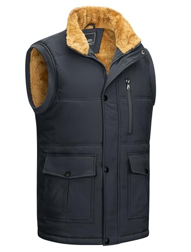 KEFITEVD Outdoor Weste Herren Gefütterte Weste Fliesjacke Männer Funktionsweste Dicke Winterjacke Dunkelgrau 3XL von KEFITEVD