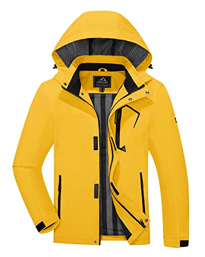 KEFITEVD Outdoorjacke Herren Atmungsaktiv Leicht Funktionsjacke Wasserabweisend Regenjacke Winddicht Softshell Kapuzenjacke Freizeit Herrenjacke mit Brusttasche Gelb S von KEFITEVD