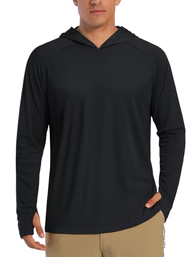 KEFITEVD UV Shirt Herren Wasser Sonnenschutz Hoodies mit Daumenloch Sport Shirt Männer Schnelltrocknend Longsleeve Schwarz 3XL von KEFITEVD