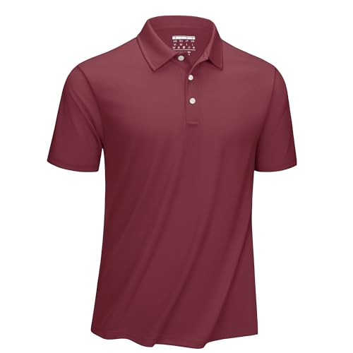 KEFITEVD Polo Funktionsshirt Herren Atmungsaktiv Elastisch Tshirt Short Sleeve Leicht Freizeitshirt Sommer Dünnes Oberteil Schnelltrocknend Army Hemd mit Knopfleiste Weinrot S von KEFITEVD