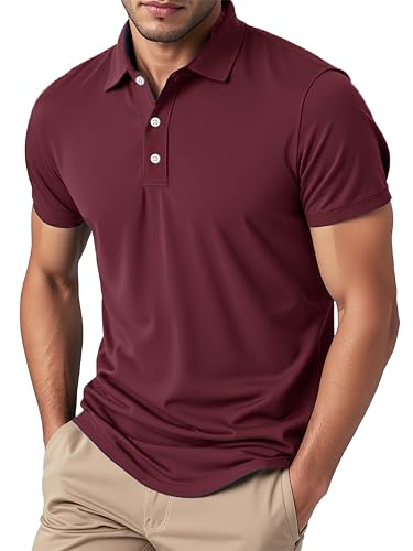 KEFITEVD Golf Poloshirt Herren Kurzarm Atmungsaktiv Shirt Funktions Oberteil mit Brillenhalter Knopfleiste Weinrot S von KEFITEVD