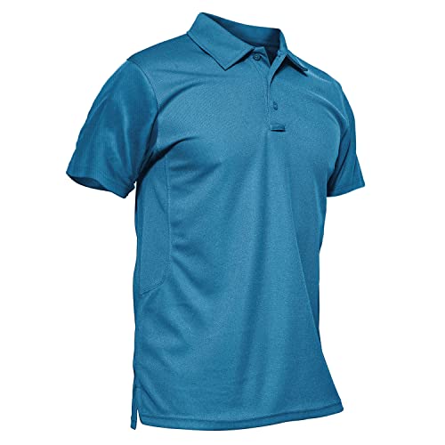 KEFITEVD Polo Funktionsshirt Herren Leicht Atmungsaktiv Kurzarm Tshirt Männer mit Kragen Knopfleiste Sportshirt Casual Freizeitshirt Blau-Grün 2XL von KEFITEVD