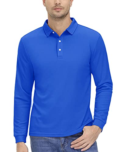 KEFITEVD Polo Funktionsshirt Herren Leicht Langarm Tshirt Atmungsaktiv Dünn Sportshirt mit Polo Kragen Männer Schnelltrocknend Sweatshirt für Frühling Herbst Blau M von KEFITEVD